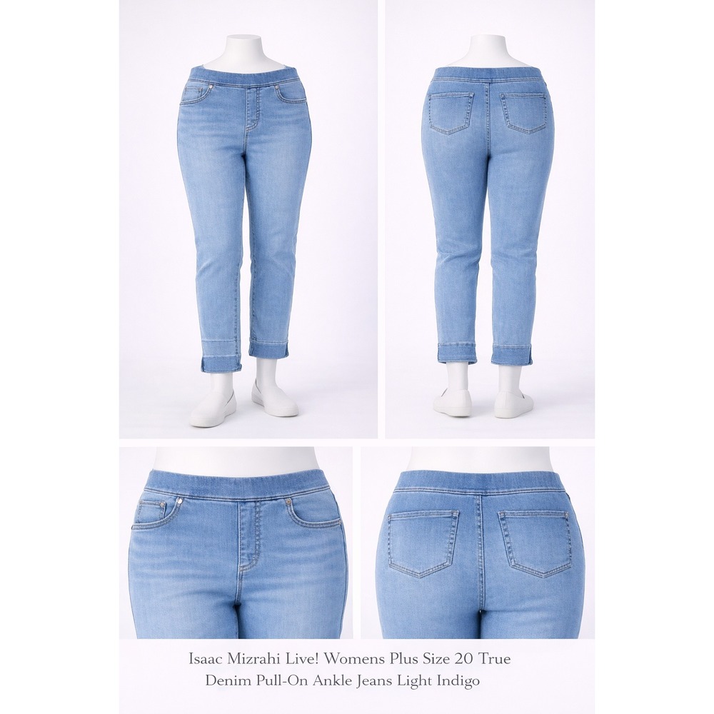 Mizrahi Live Womens Plus 20W True Denim Pull On Ankle Jeans‎ Light Indigo NWT